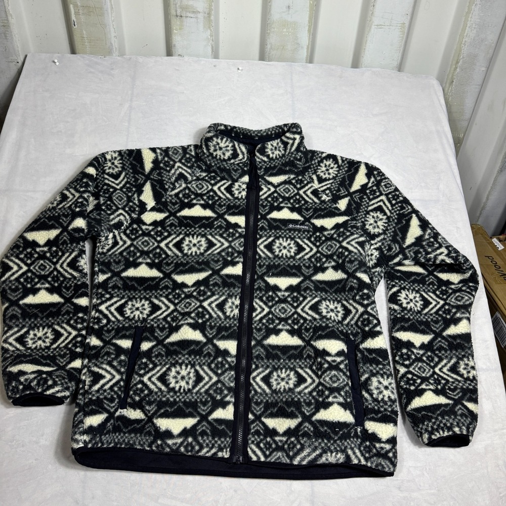Columbia Womens Fleece Jacket Black Benton Springs Full-Zip Aztec Winter 2XL